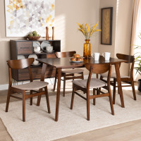 Baxton Studio Parlin/Fiesta-Latte/Walnut-5PC Dining Set Orion Mid-Century Modern Transitional Light Beige Fabric Upholstered and Walnut Brown Finished Wood 5-Piece Dining Set
